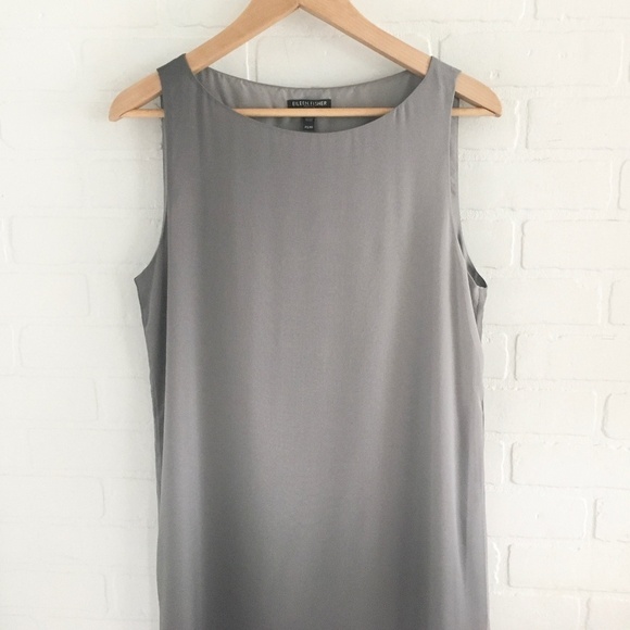 Eileen Fisher Mini Dress Sleeveless 100% Silk Gray Ombré Minimalist Sz S Petite - Picture 5 of 15